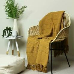 Furn Motti Woven Tufted Stripe Throw Ochre 130cm X 180cm