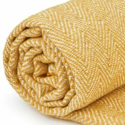 Herringbone Tasselled Recycled Cotton Throw Ochre -Ideal Shop ochre 3 179a0a26 fbb7 4d9c 85ce ed483eaa3b03