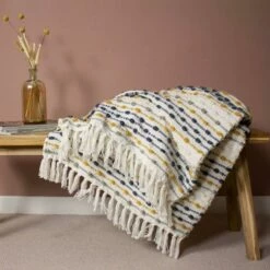Furn Dhadit Tufted Stripe Ochre Throw 130cm X 150cm