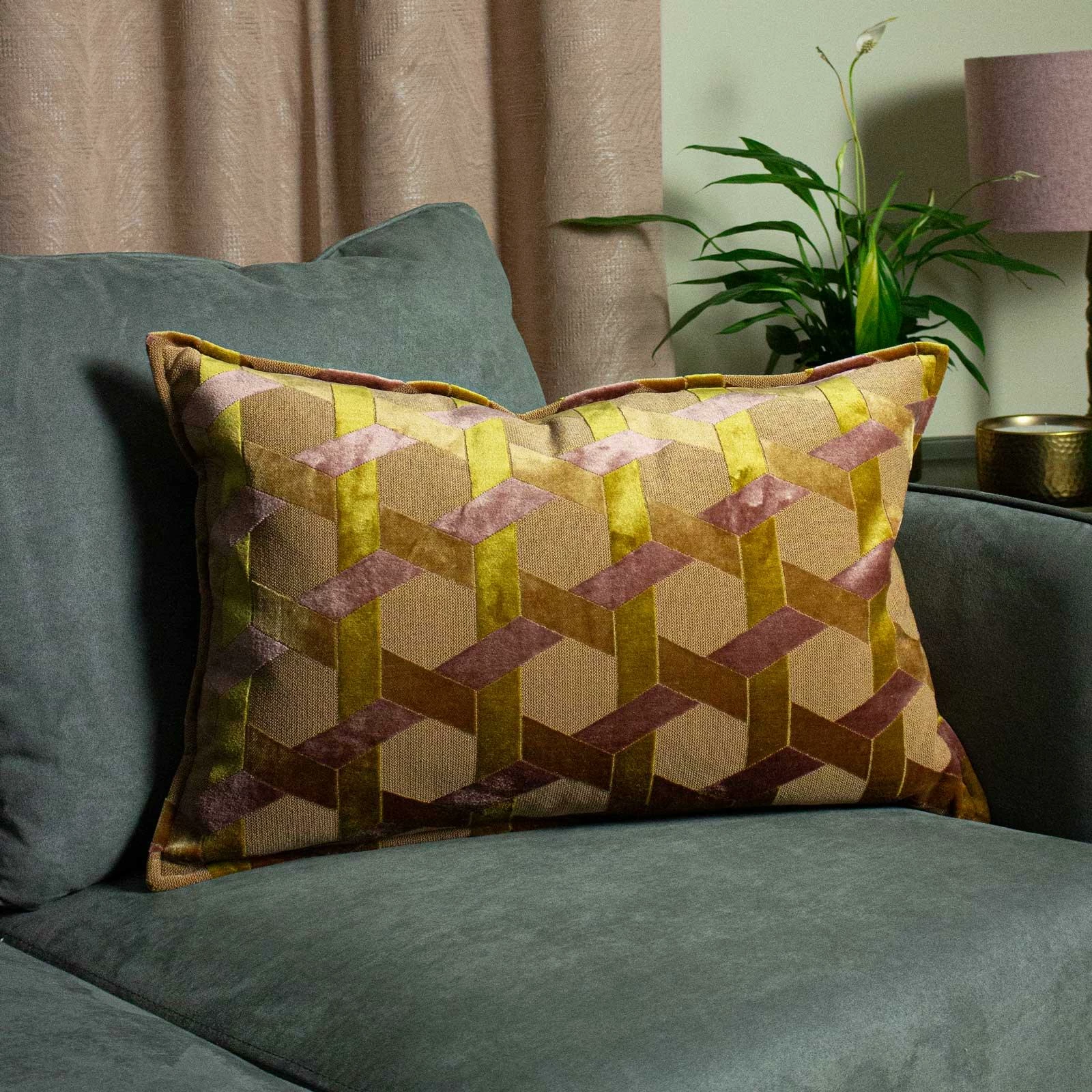 Delano Geometric Lattice Ochre & Blush Cushion Covers 16'' X 24'' 4 Delano Geometric Lattice Ochre & Blush Cushion Covers 16'' X 24'' - Image 2