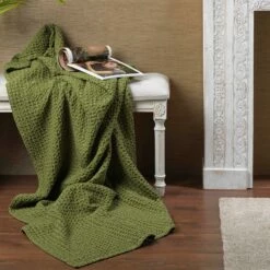 Mallory Luxury Honeycomb Waffle Throw Olive
