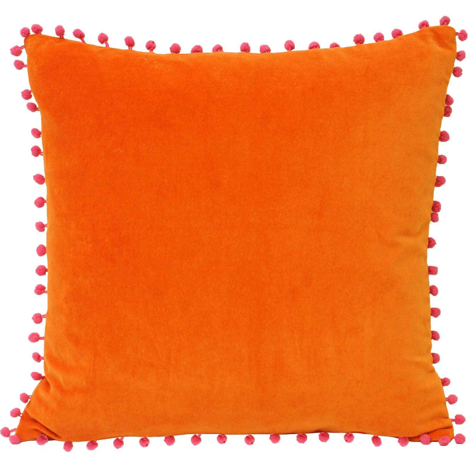 Velvet Pom Pom Bright Orange & Fuchsia Cushion Covers 18'' X 18'' 3 Velvet Pom Pom Bright Orange & Fuchsia Cushion Covers 18'' X 18''