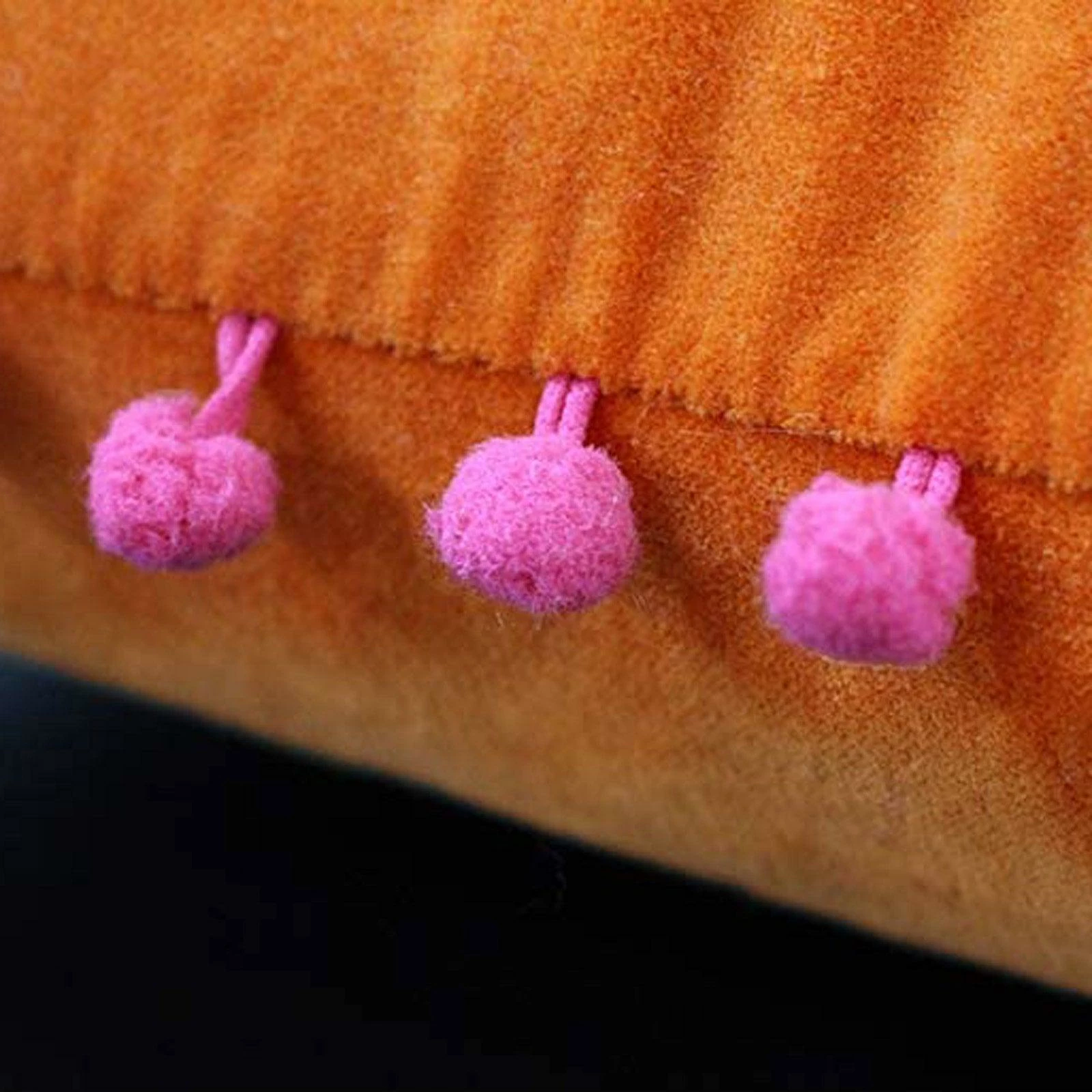 Velvet Pom Pom Bright Orange & Fuchsia Cushion Covers 18'' X 18'' 4 Velvet Pom Pom Bright Orange & Fuchsia Cushion Covers 18'' X 18'' - Image 2