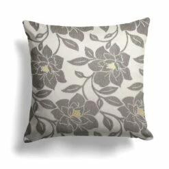 Peony Floral Chenille Silver Cushion Cover 18'' X 18''