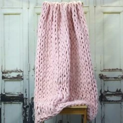 Chunky Cable Knit Throw Blush Pink 120cm X 150cm