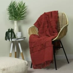 Furn Motti Woven Tufted Stripe Throw Red Clay 130cm X 180cm