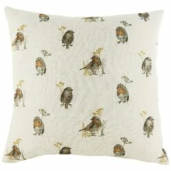 Oakwood Watercolour Robin Repeat Natural Cushion Covers 17'' X 17''