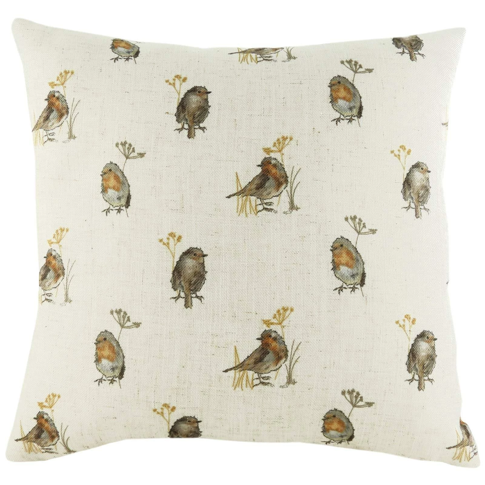 Oakwood Watercolour Robin Repeat Natural Cushion Covers 17'' X 17'' 3 Oakwood Watercolour Robin Repeat Natural Cushion Covers 17'' X 17''