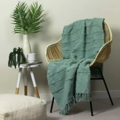 Furn Motti Woven Tufted Stripe Throw Seafoam 130cm X 180cm