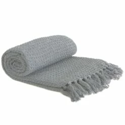 Honeycomb Waffle Recycled Cotton Throw Silver