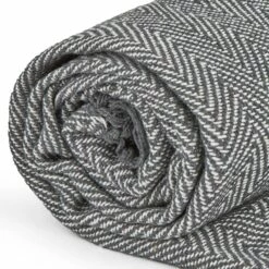 Herringbone Tasselled Recycled Cotton Throw Silver -Ideal Shop silver 3