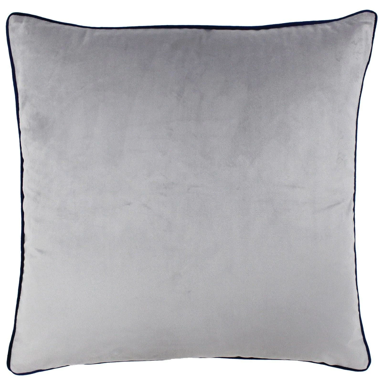 Meridian Piped Velvet Silver Grey & Navy Filled Cushions 22'' X 22'' 3 Meridian Piped Velvet Silver Grey & Navy Filled Cushions 22'' X 22''