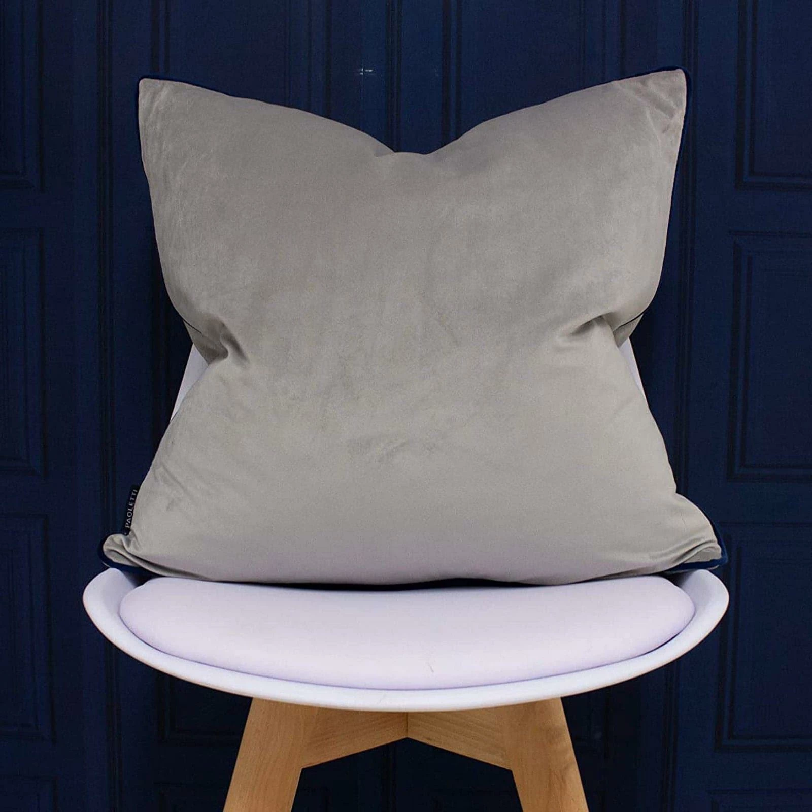 Meridian Piped Velvet Silver Grey & Navy Filled Cushions 22'' X 22'' 4 Meridian Piped Velvet Silver Grey & Navy Filled Cushions 22'' X 22'' - Image 2