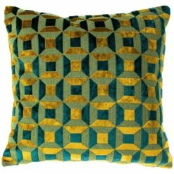 Empire Geometric Teal & Gold Filled Cushions 18'' X 18''