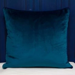 Meridian Piped Velvet Teal & Navy Blue Cushion Covers 22'' X 22'' -Ideal Shop tealnavy 2