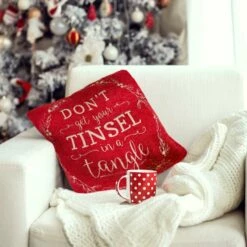 Christmas Tinsel In A Tangle Red Cushion Cover 17'' X 17''
