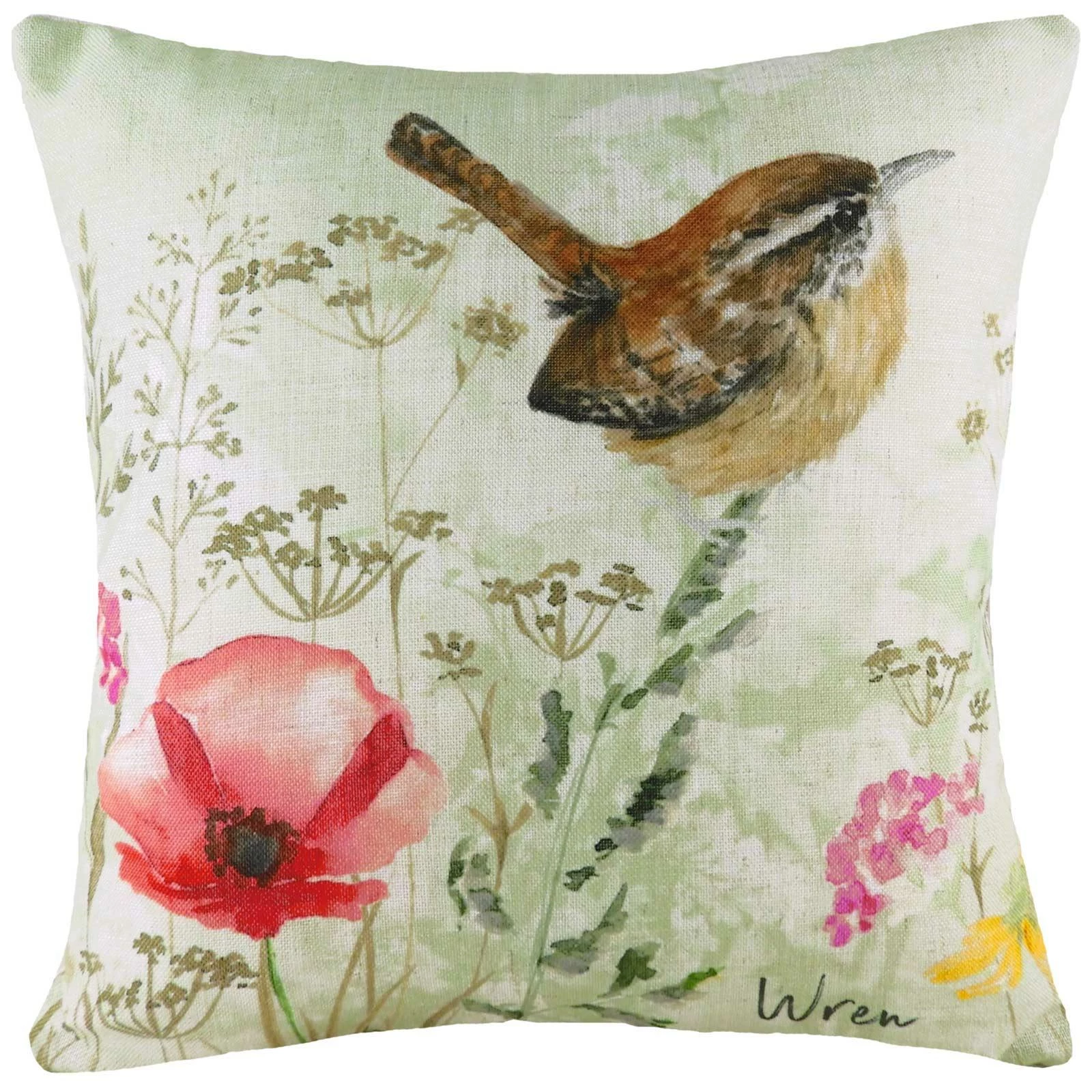 Wren Watercolour Painted Style Cushion Covers 17'' X 17'' 3 Wren Watercolour Painted Style Cushion Covers 17'' X 17''